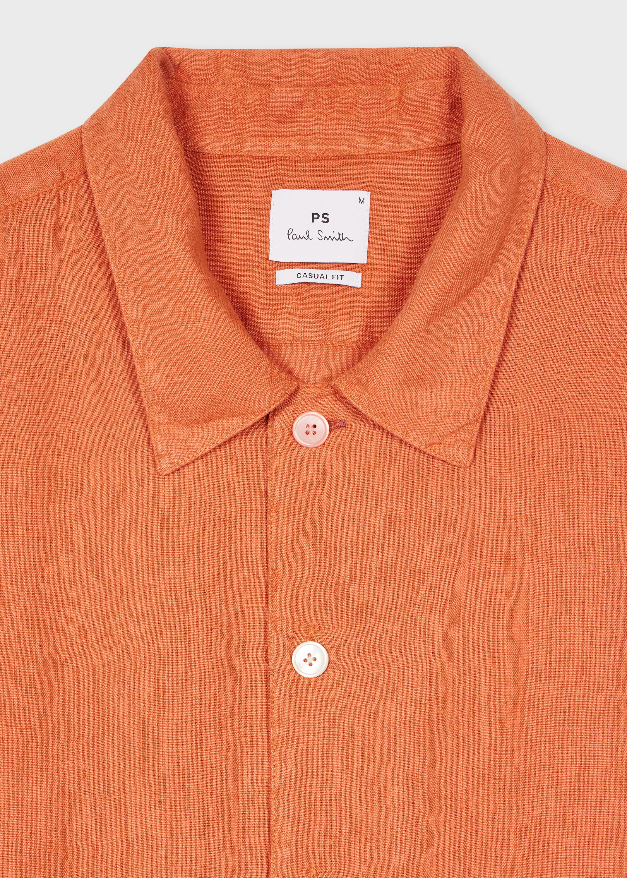 Washed Orange Linen Short-Sleeve Shirt - 3