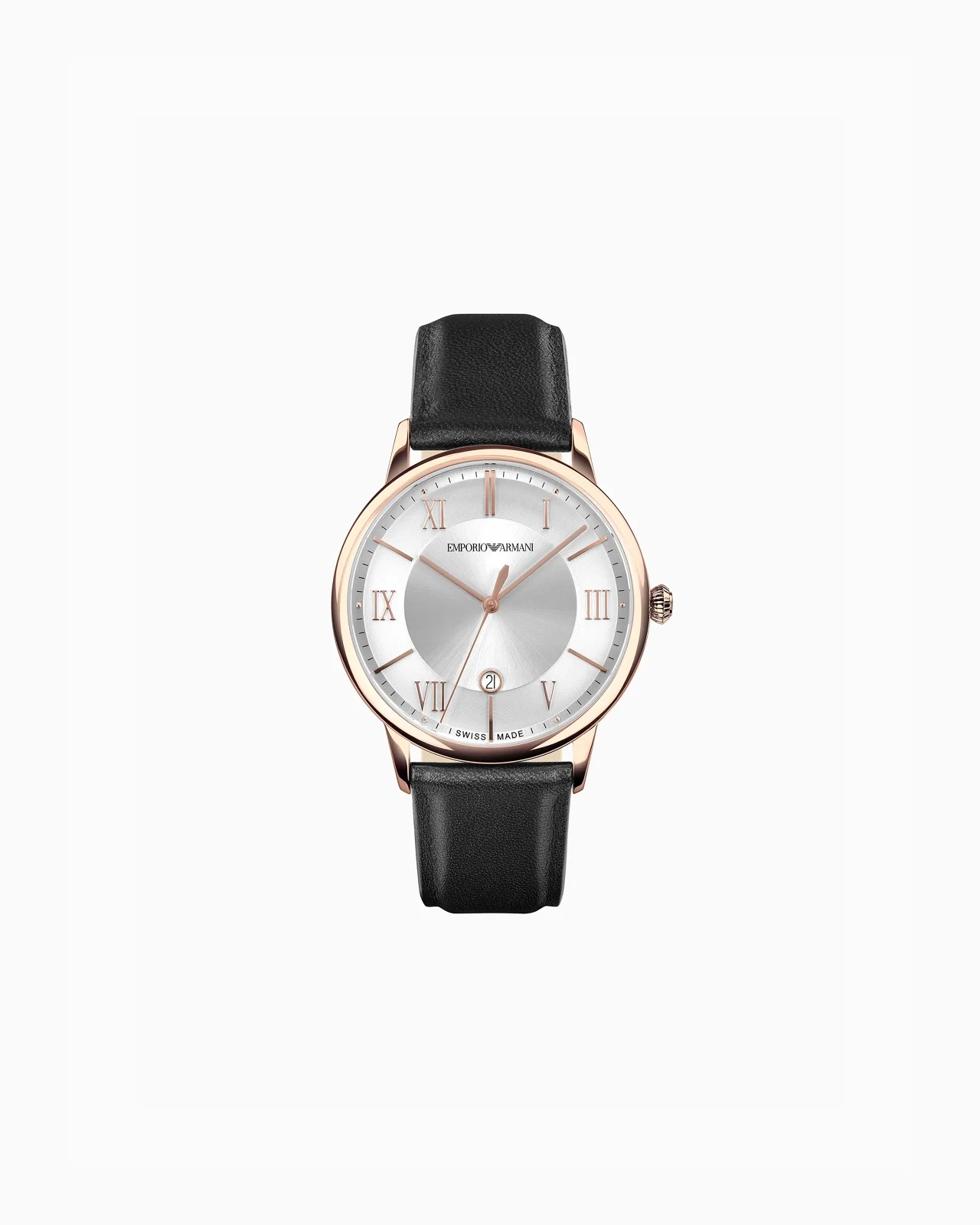 SWISS MADE THREE-HAND DATE BLACK LEATHER WATCH - 1