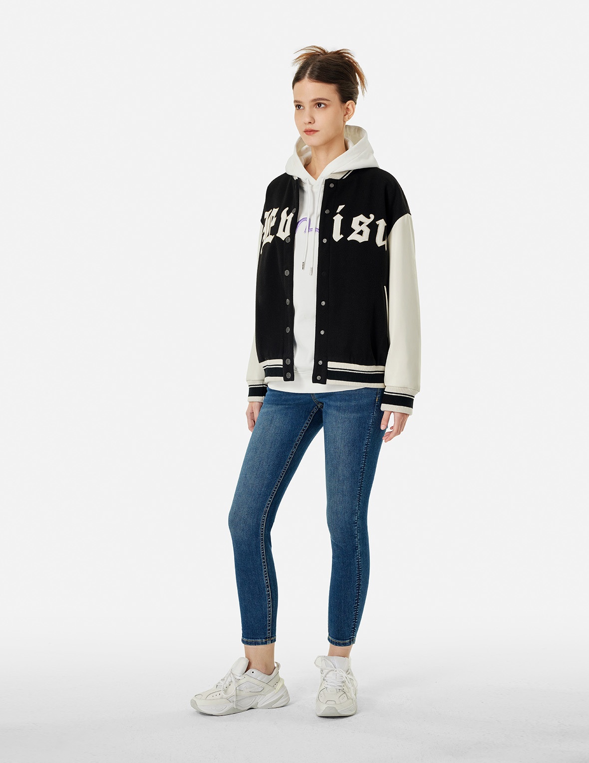 KAMON AND LOGO EMBROIDERY FASHION FIT VARSITY JACKET - 4