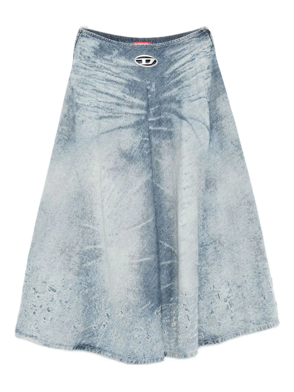 acid-wash logo-plaque denim midi A-line skirt - 1
