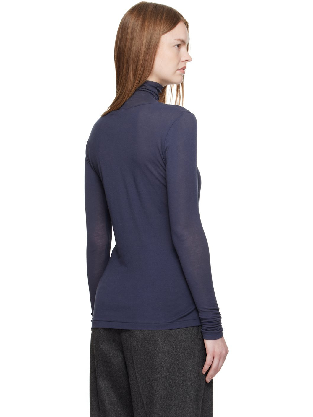 Navy Super High Gauge Sheer Rib Turtleneck - 3