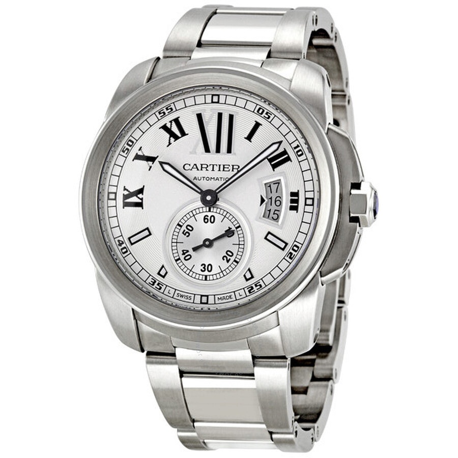 Pre-owned Cartier Calibre De Cartier Silver Opaline Dial Men's Watch W7100015 - 1