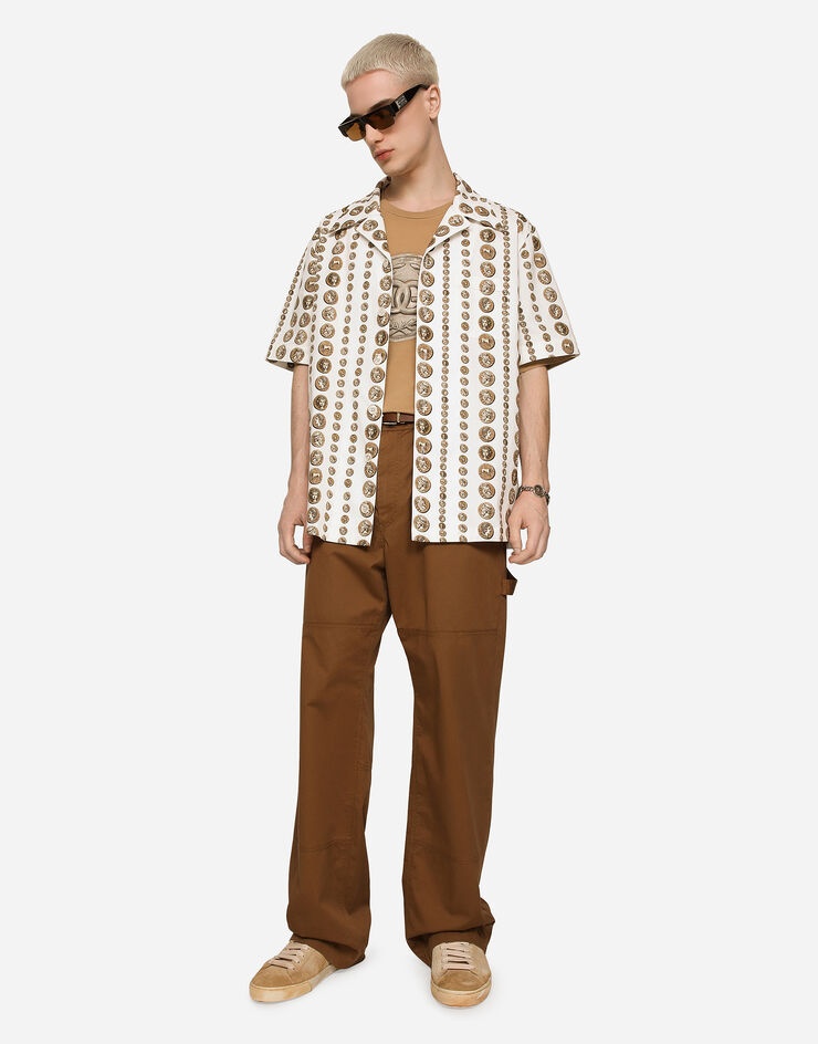 Stretch cotton worker pants with brand plate - 5