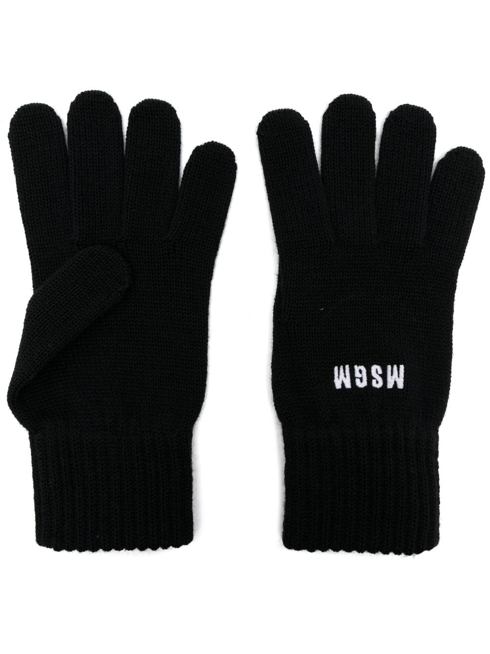 logo-embroidered knitted gloves - 1