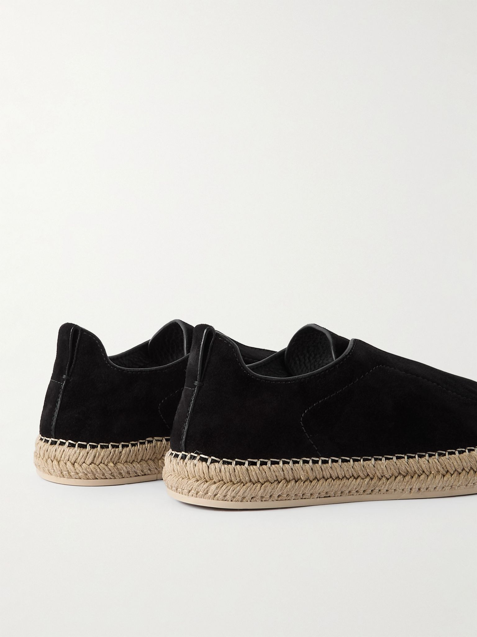 Triple Stitch™ Leather-Trimmed Suede Slip-On Sneakers Black - 5