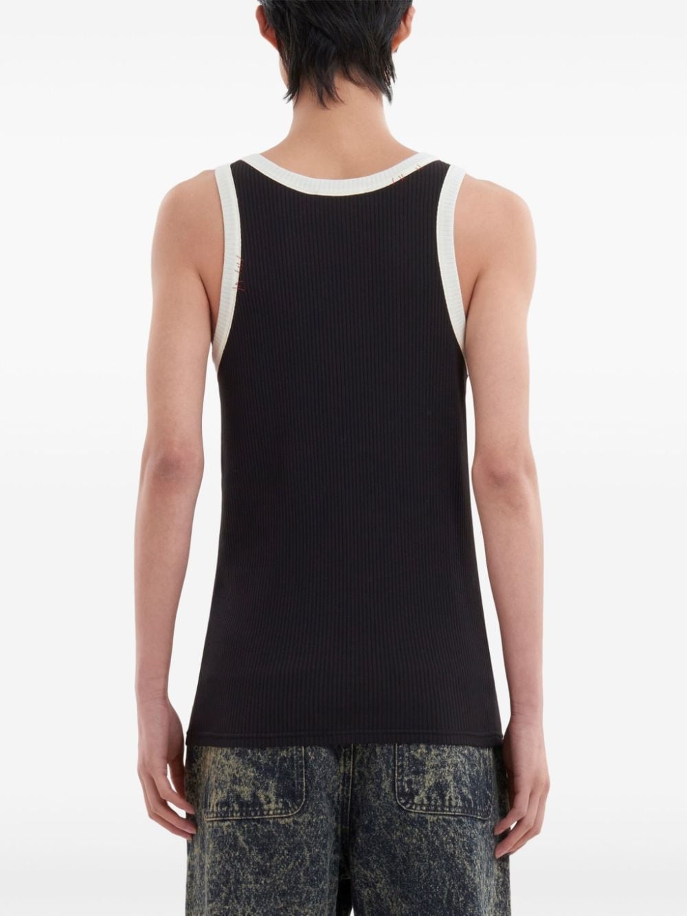 contrast-trim fine-ribbed tank top - 4