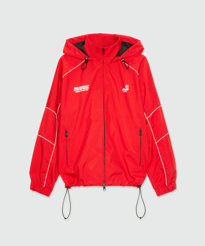 Red nylon jacket with contrasting piping 1