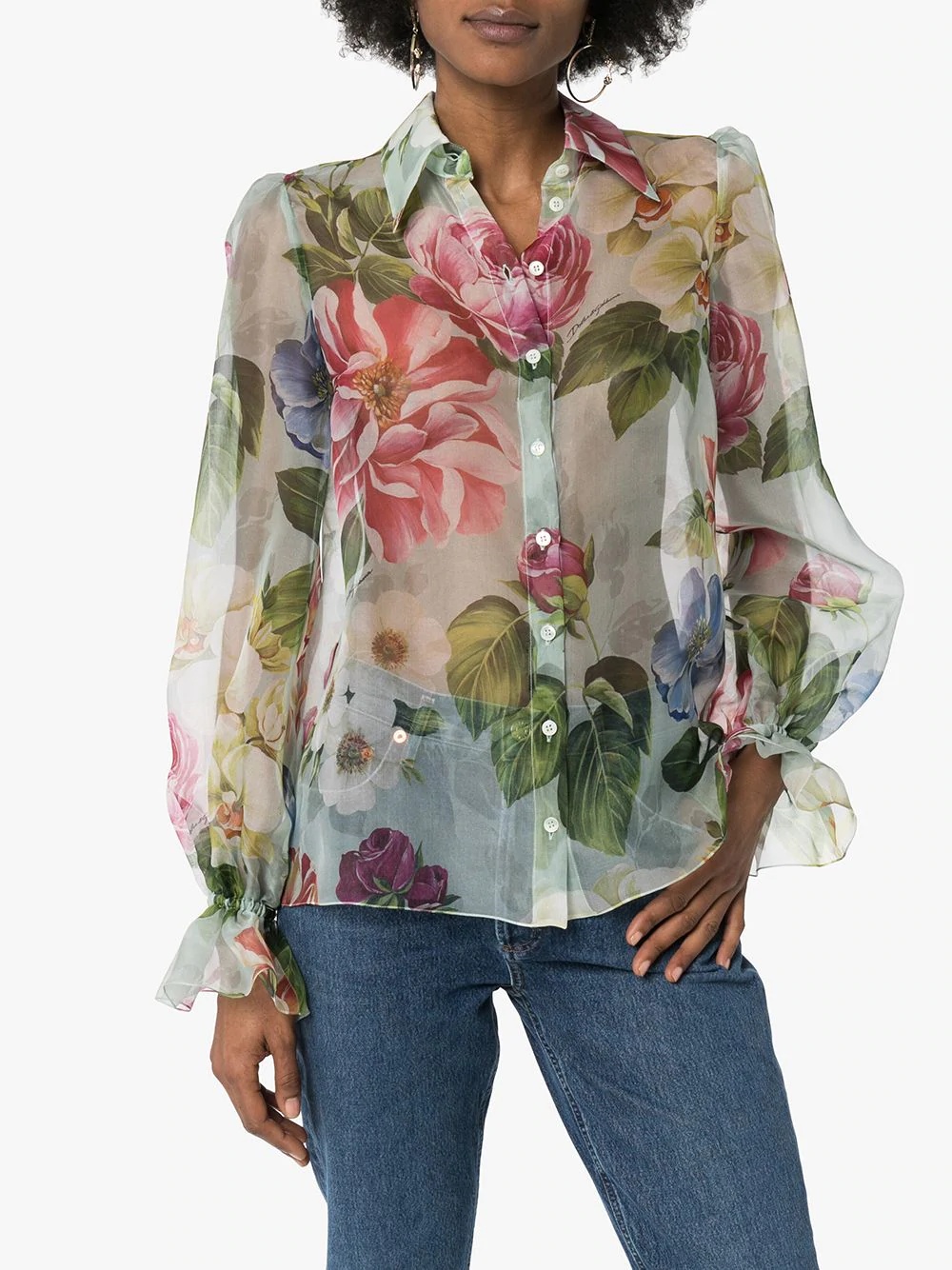 floral print organza shirt - 3