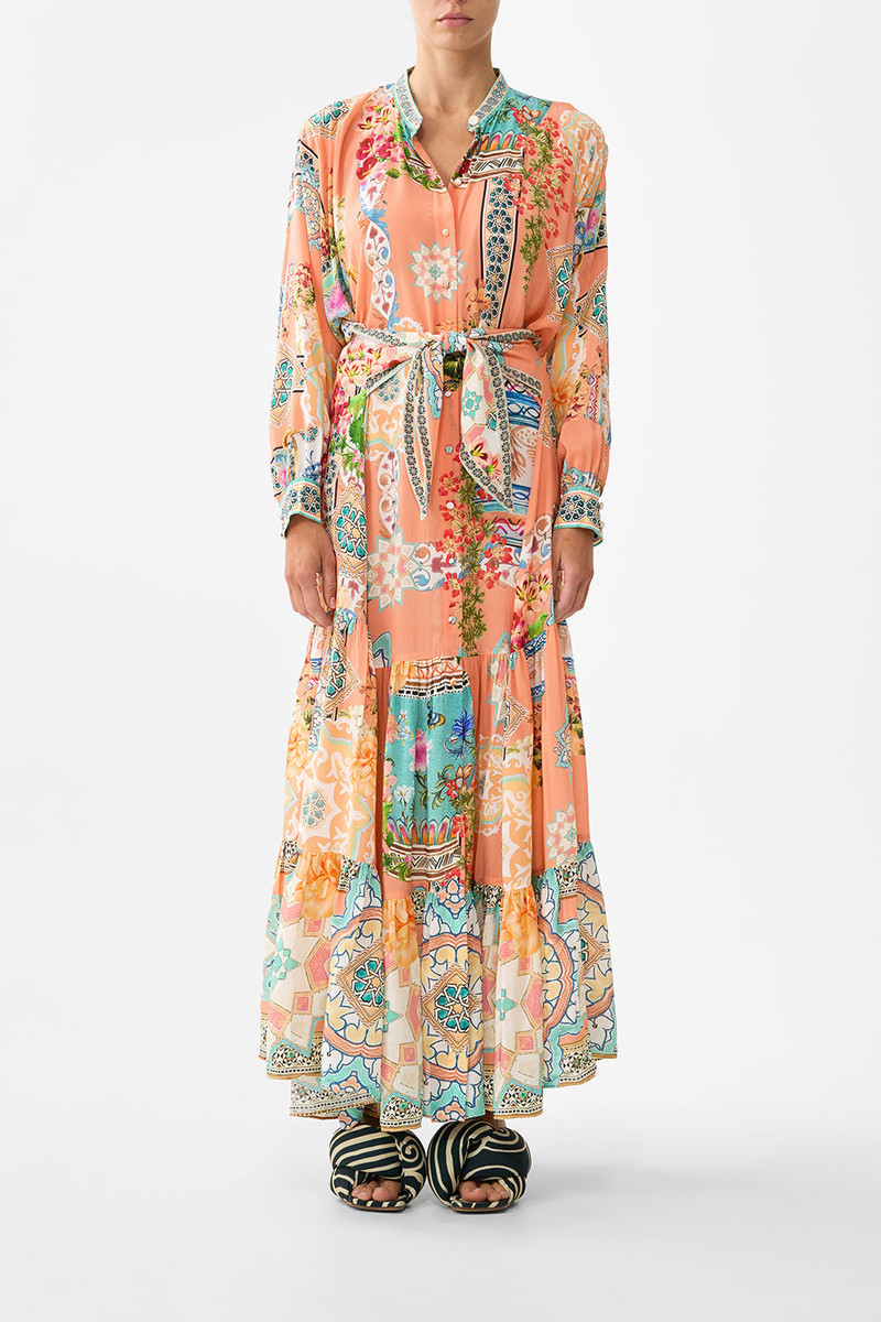 CAMILLA TIERED SHIRTDRESS WITH WIDE WAIST TIE outlook