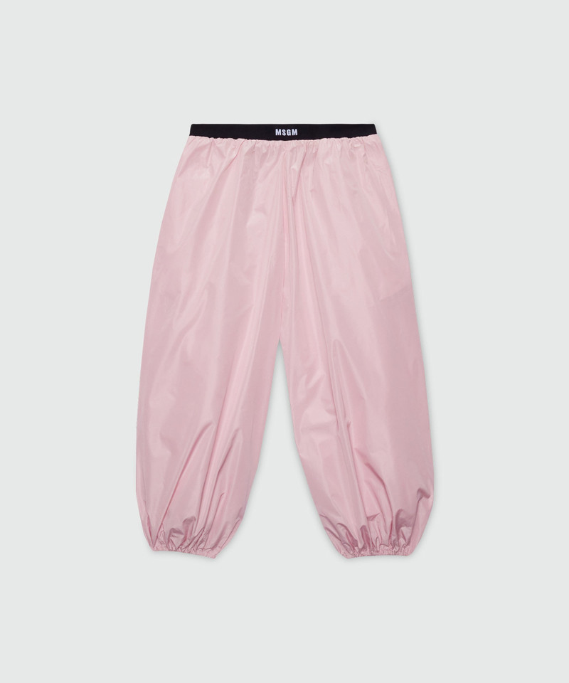 Pink taffeta trousers with logo elasticated waistband 1