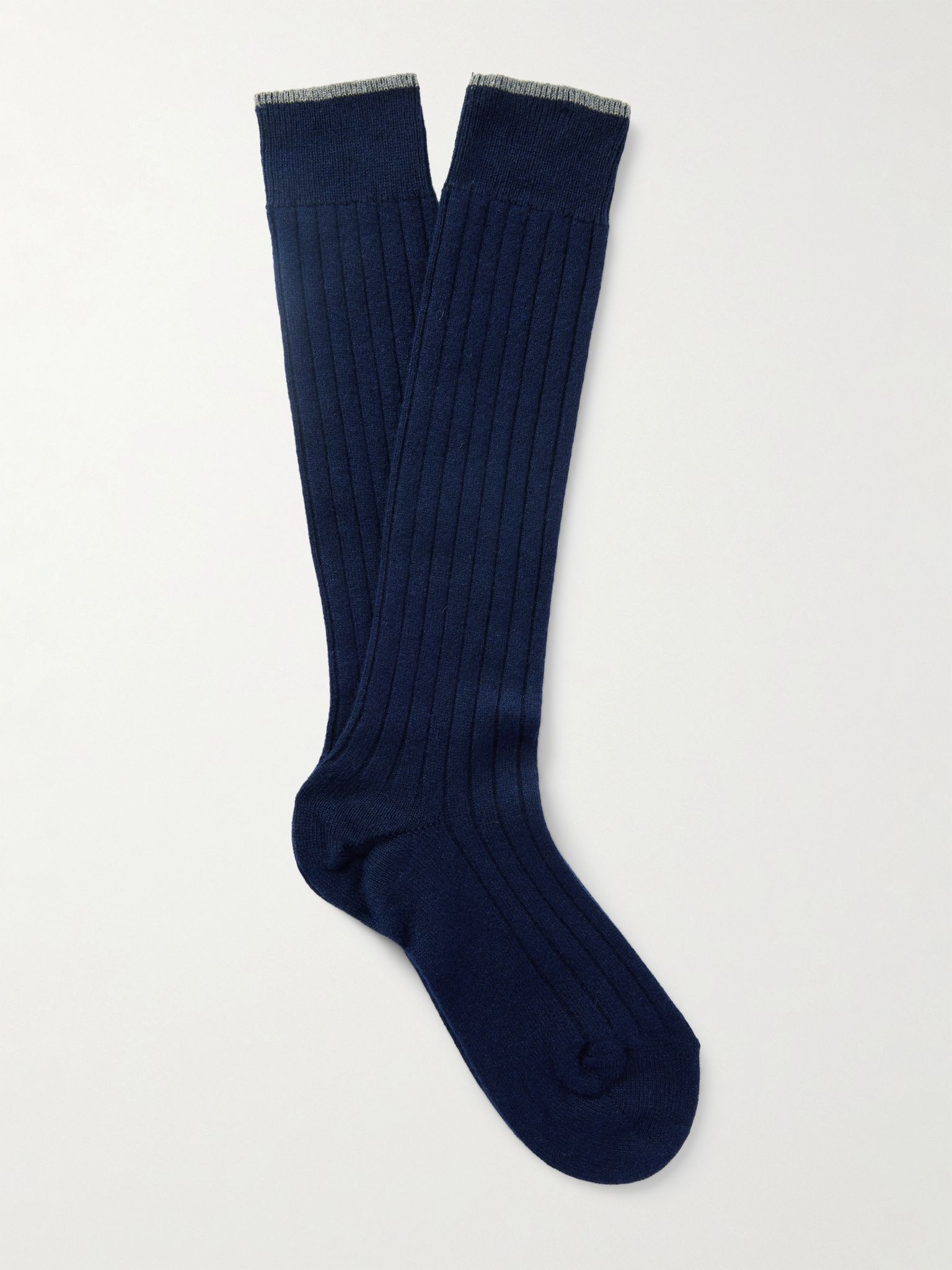 Ribbed Cashmere Socks Blue - 1