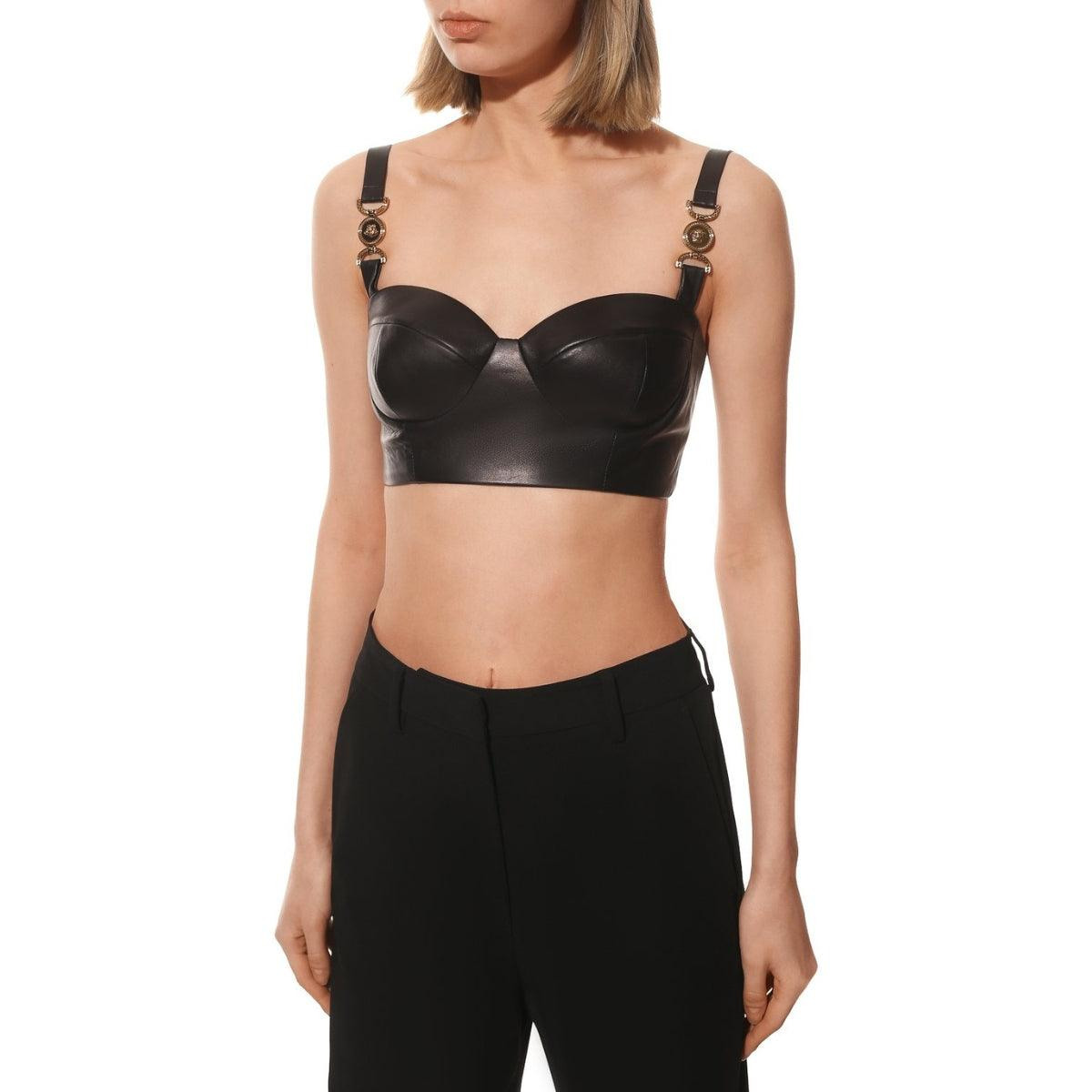 Medusa Lambskin Leather Bralette Top - 3
