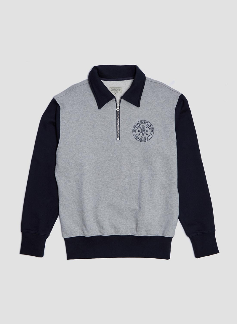 Wild Bricks Mec Half Zip Pullover in Grey/Navy 1