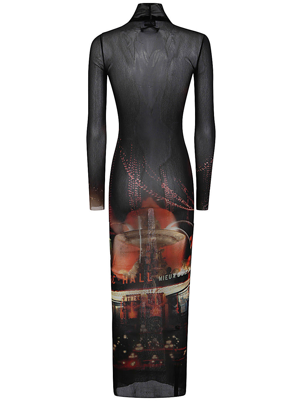 Jean Paul Gaultier Women Turtleneck Mesh Long Dress Printed "Pigalle" - 3