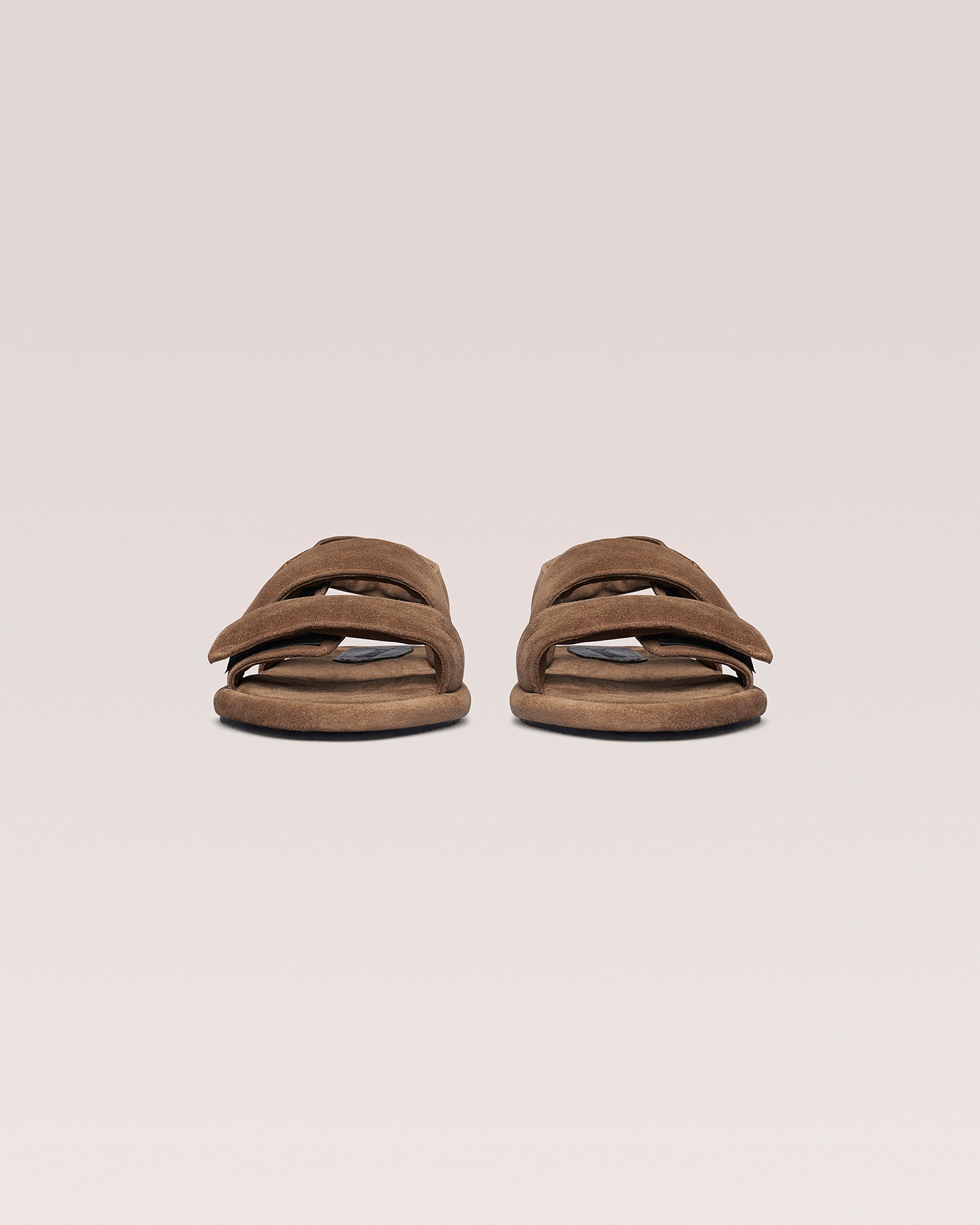 TARRUS - Rounded toe padded flat sandals with velcro straps - Taupe - 1