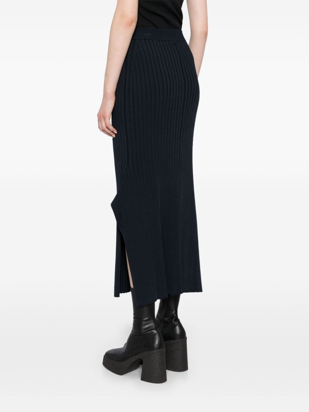 ribbed flared slit midi skirt - 4