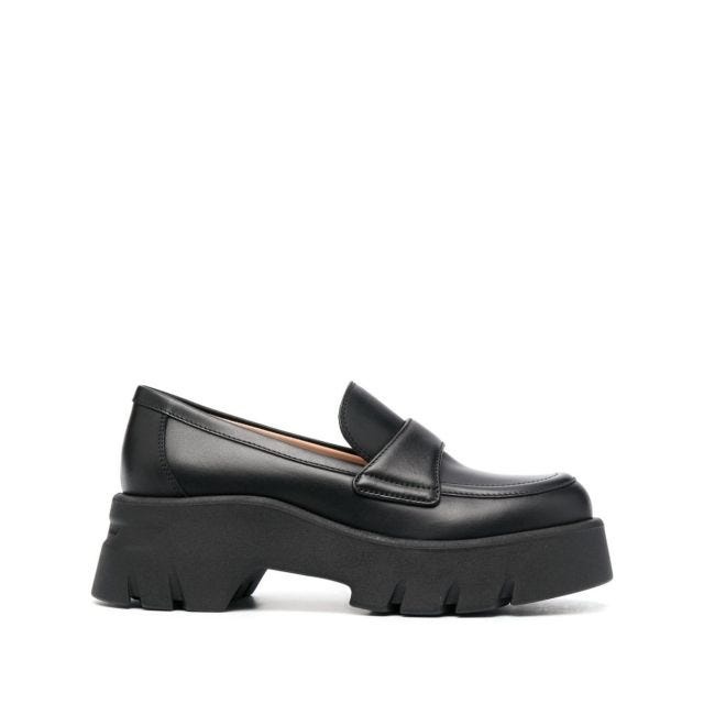 Black chunky leather mules - 1