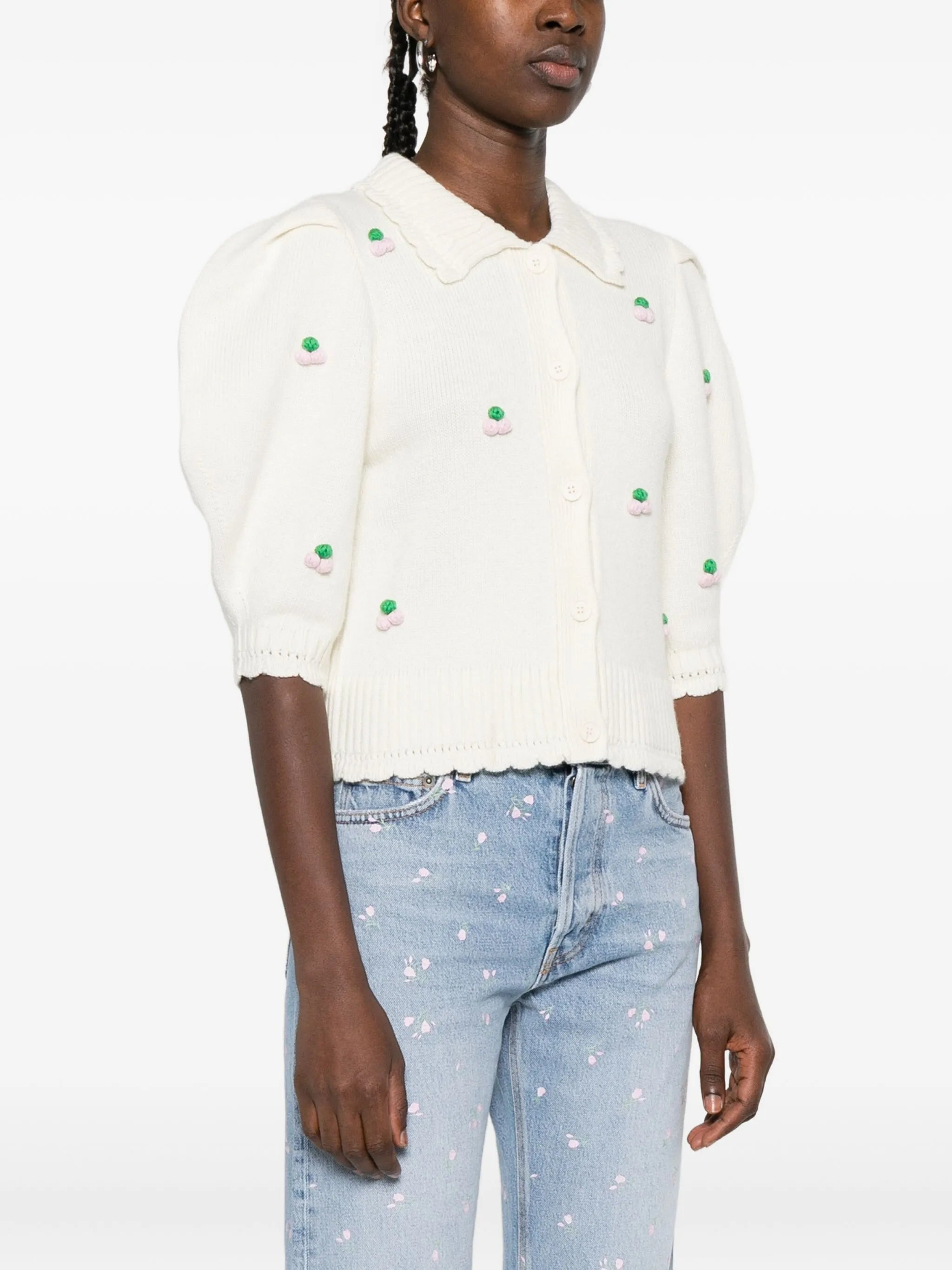 Stine Goya Puff-sleeve Embroidered Cardigan - 4
