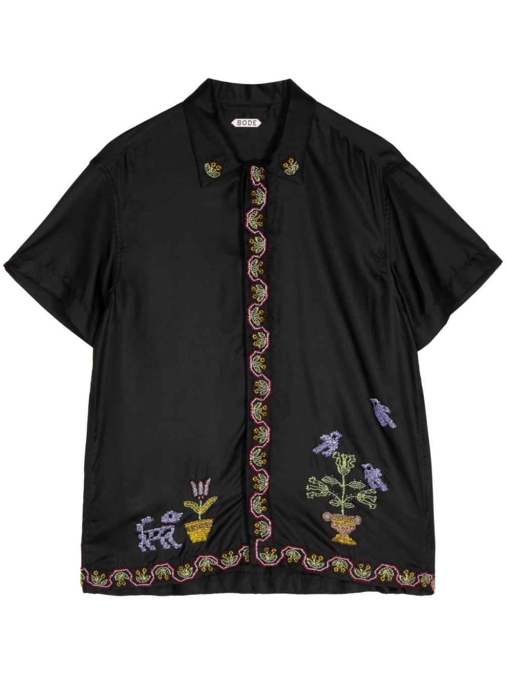 embroidered-motif silk shirt - 1