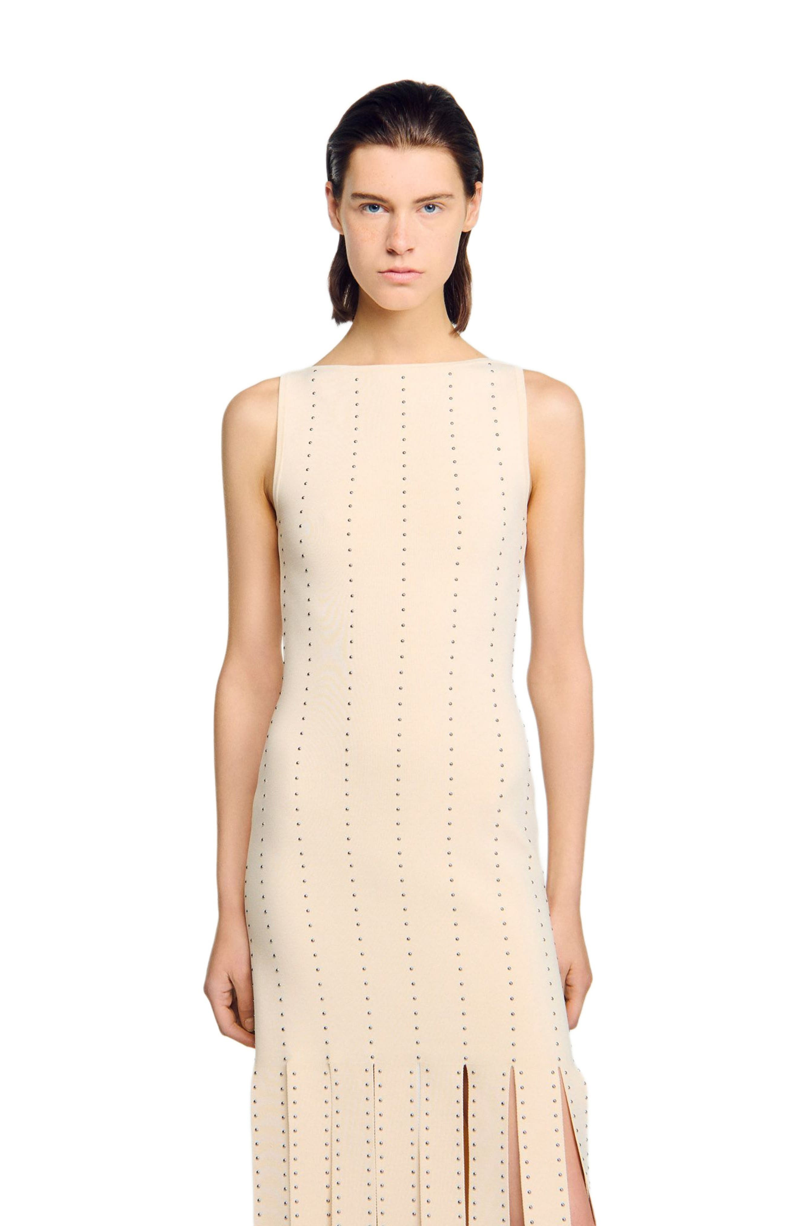 SANDRO Fringed knit maxi dress in Ecru at Nordstrom - 3
