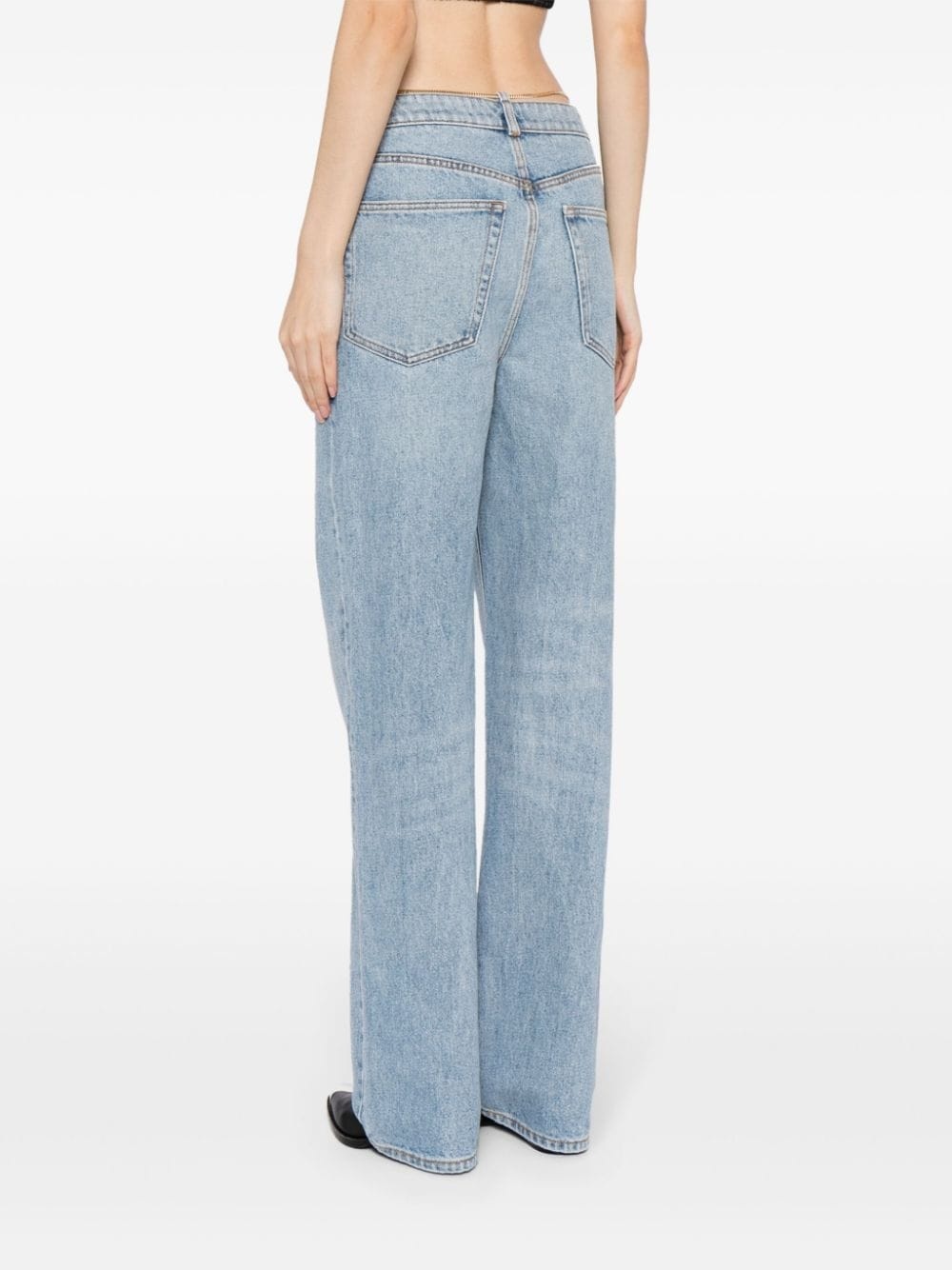 cable-chain link cotton straight jeans - 4