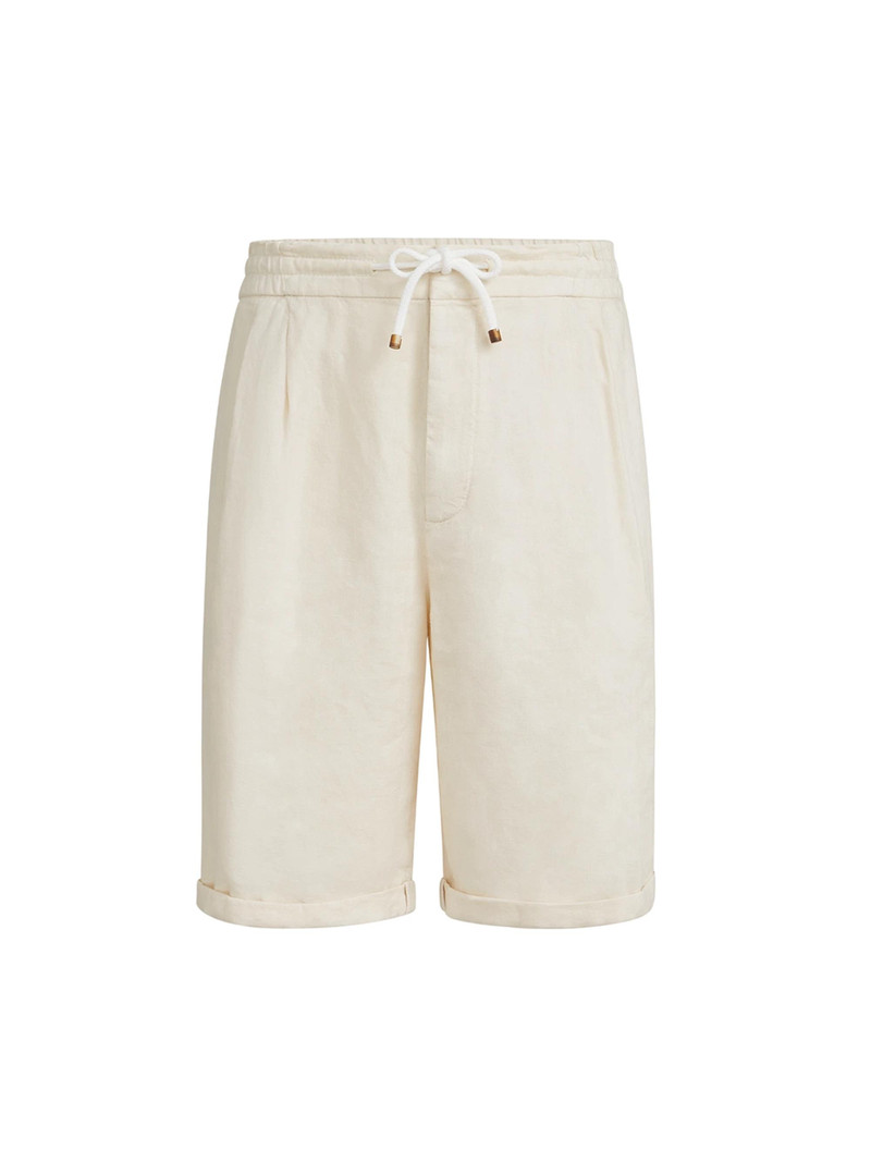 Men's Garment Dyed Bermuda Shorts in Linen Gabardine - Off White 1