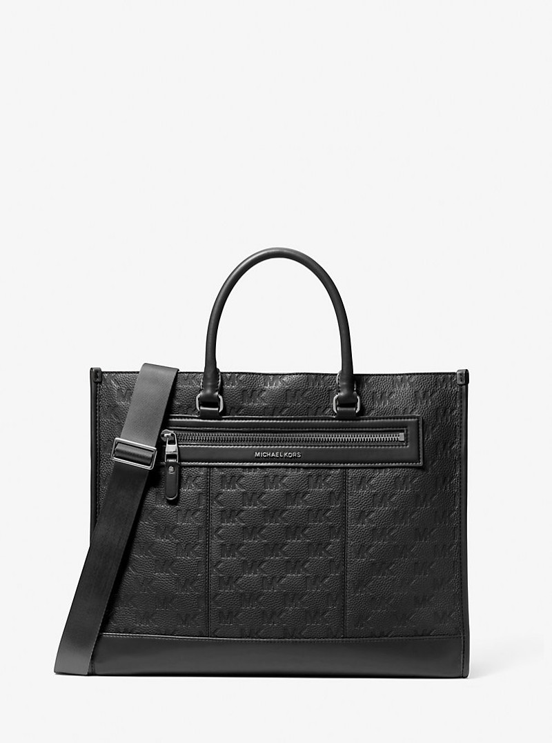 Jet Set Logo Embossed Leather Tote Bag 1