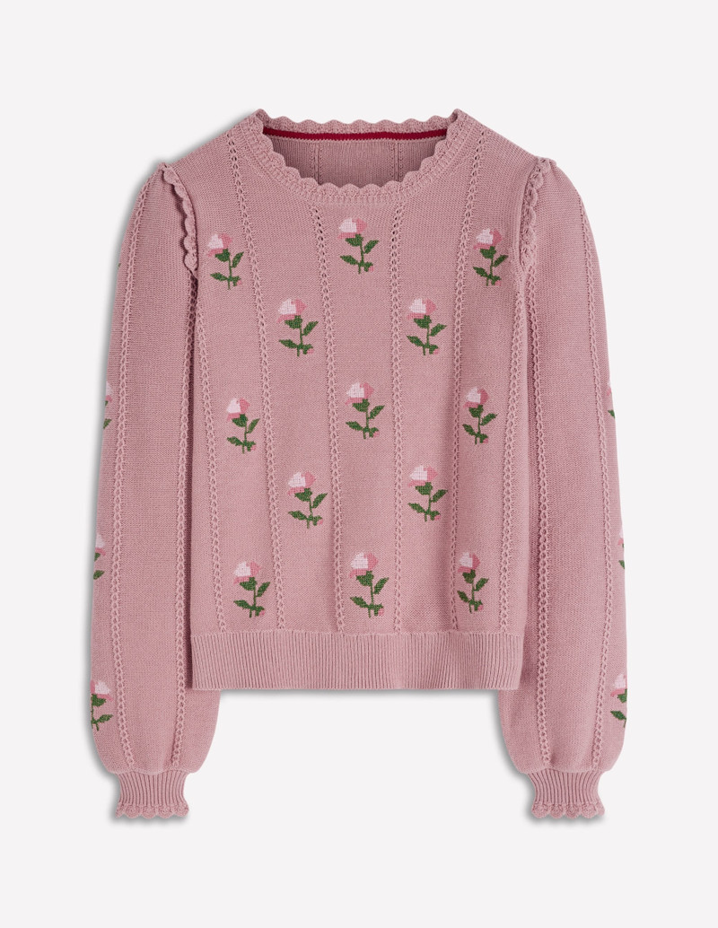 Valeria Crochet Trim Jumper-Rose Pink, Embroidery 6