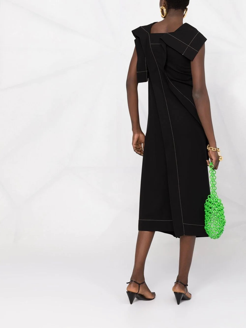 contrast stitching draped dress - 4
