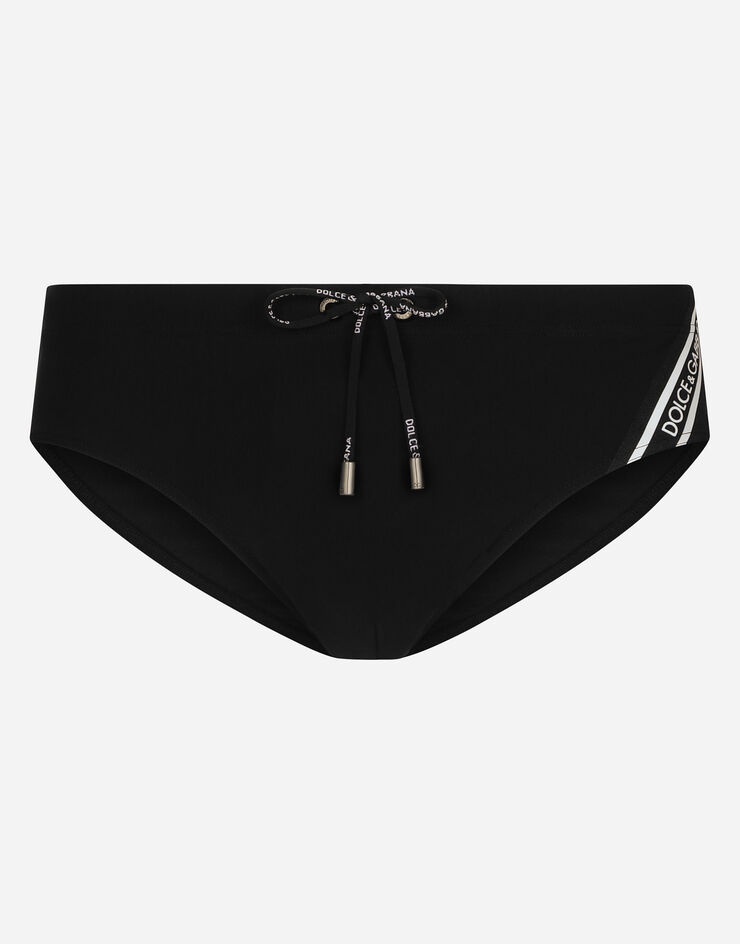 Swim briefs with high-cut leg and branded band - 1
