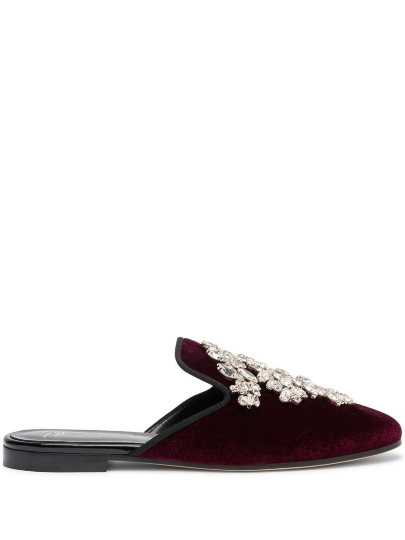 Elsa crystal velvet mules 1