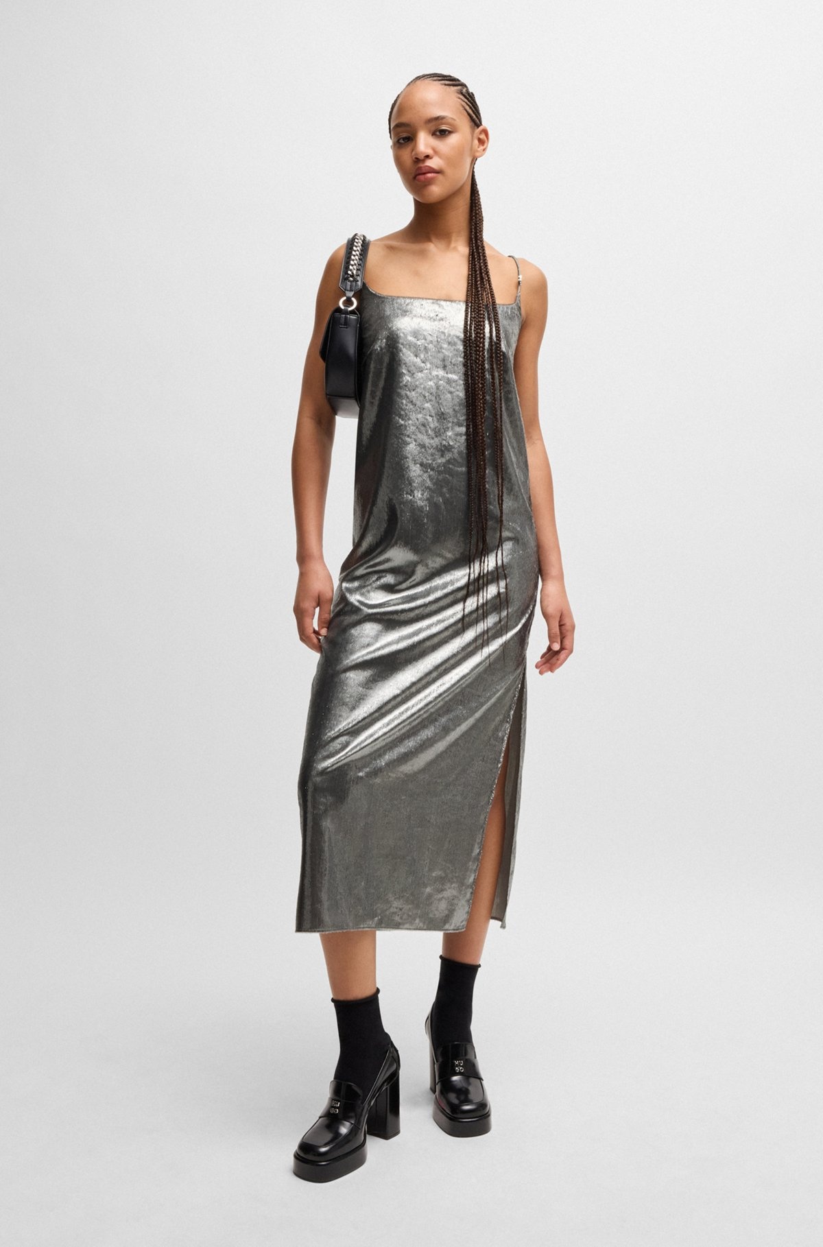 STRAPPY DRESS IN SILVER-TONE FABRIC WITH REAR TIE - 2