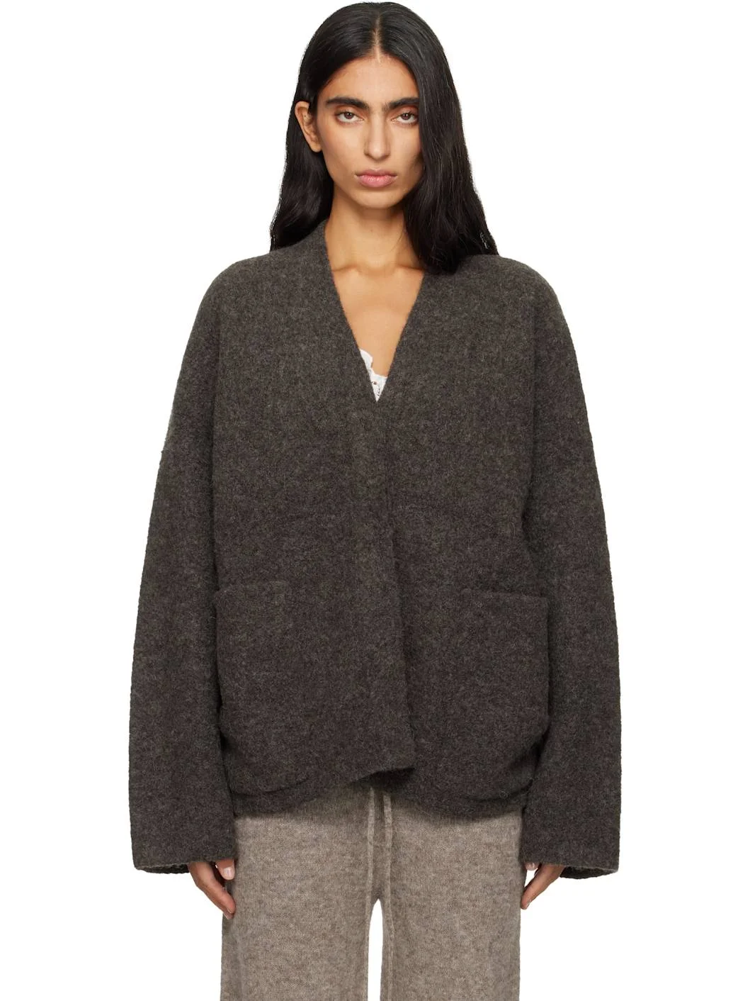 Gray Double Face Cardigan - 1