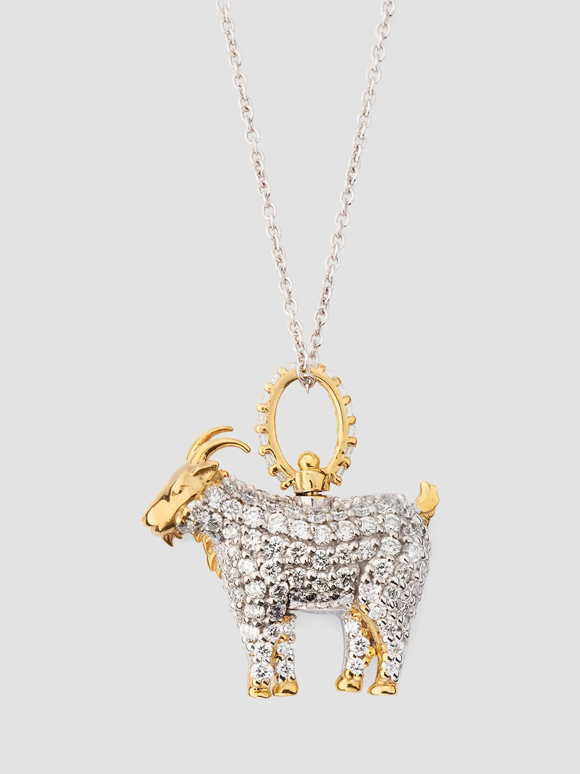 Women's 18K Two-Tone Gold & 0.58 TCW Diamond Goat Pendant Necklace - White Yellow Gold - 1