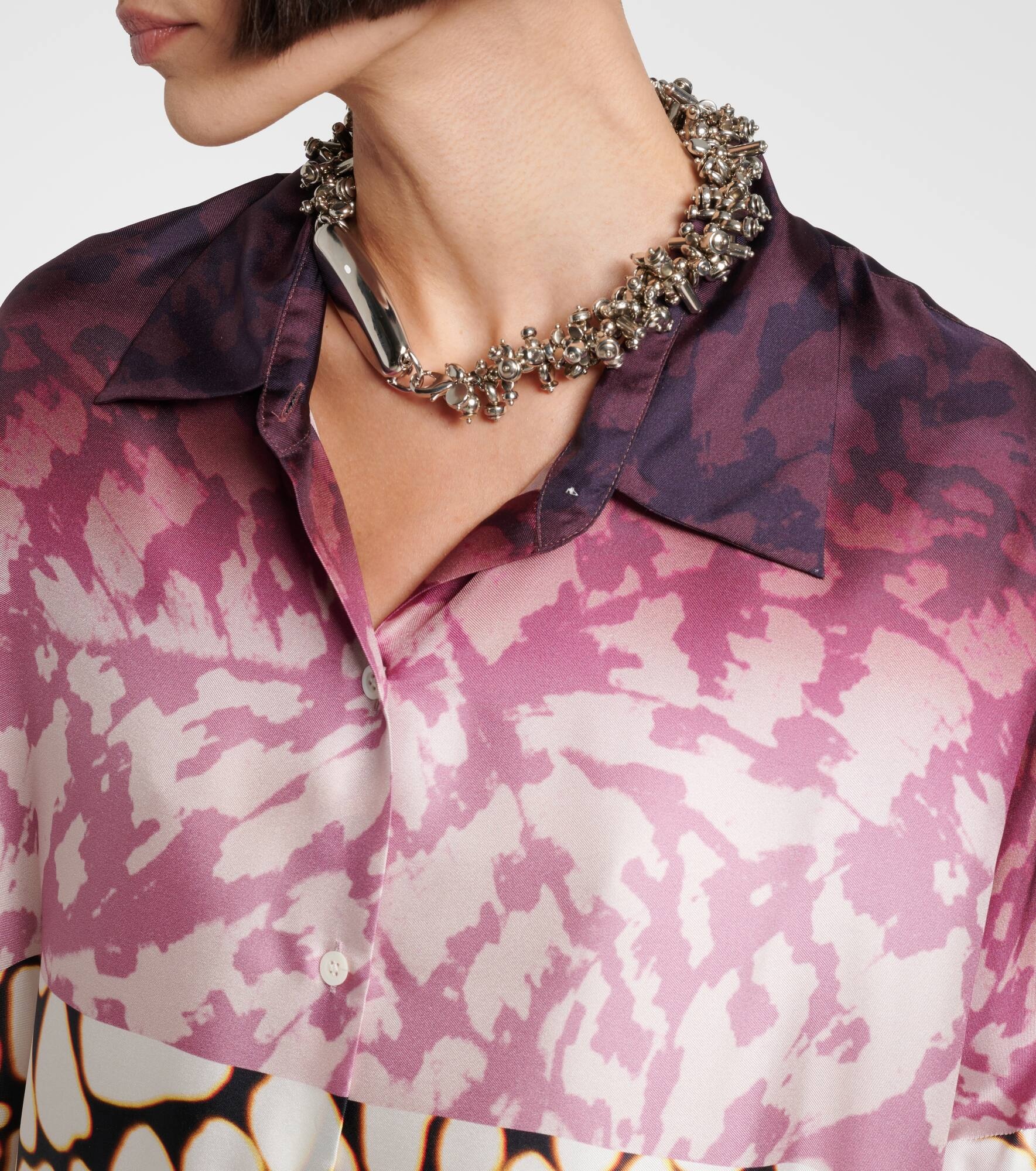 Colorblocked printed silk shirt dress - 4
