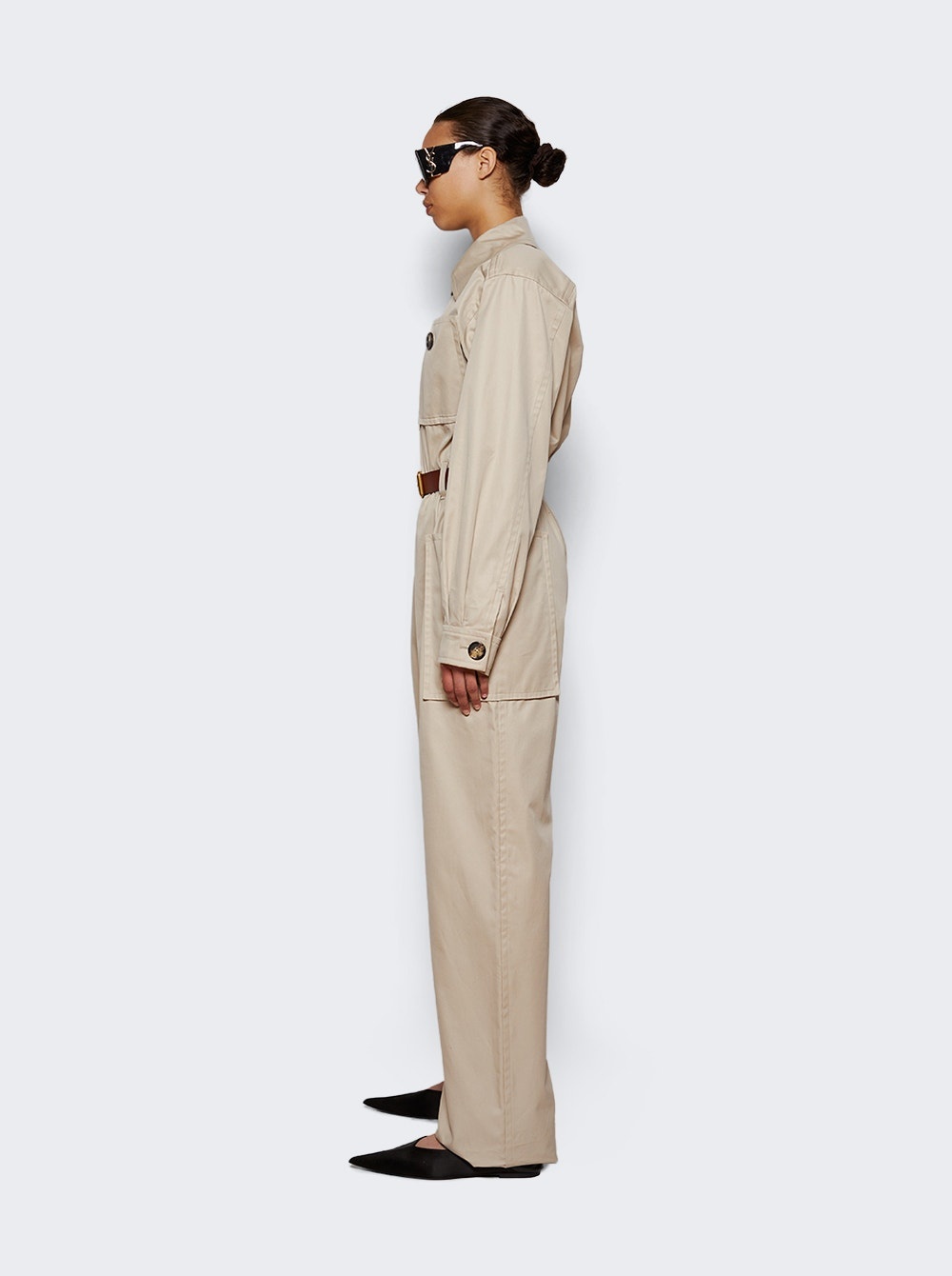 Cotton Twill Jumpsuit Beige - 4
