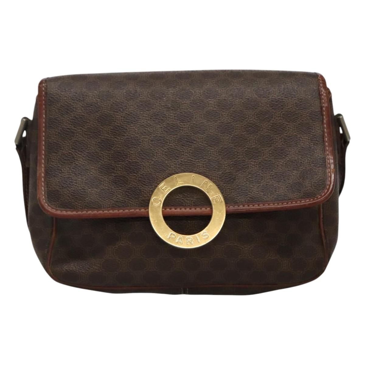 CELINE Macadam Canvas Shoulder Bag Pvc Brown Gold - 2