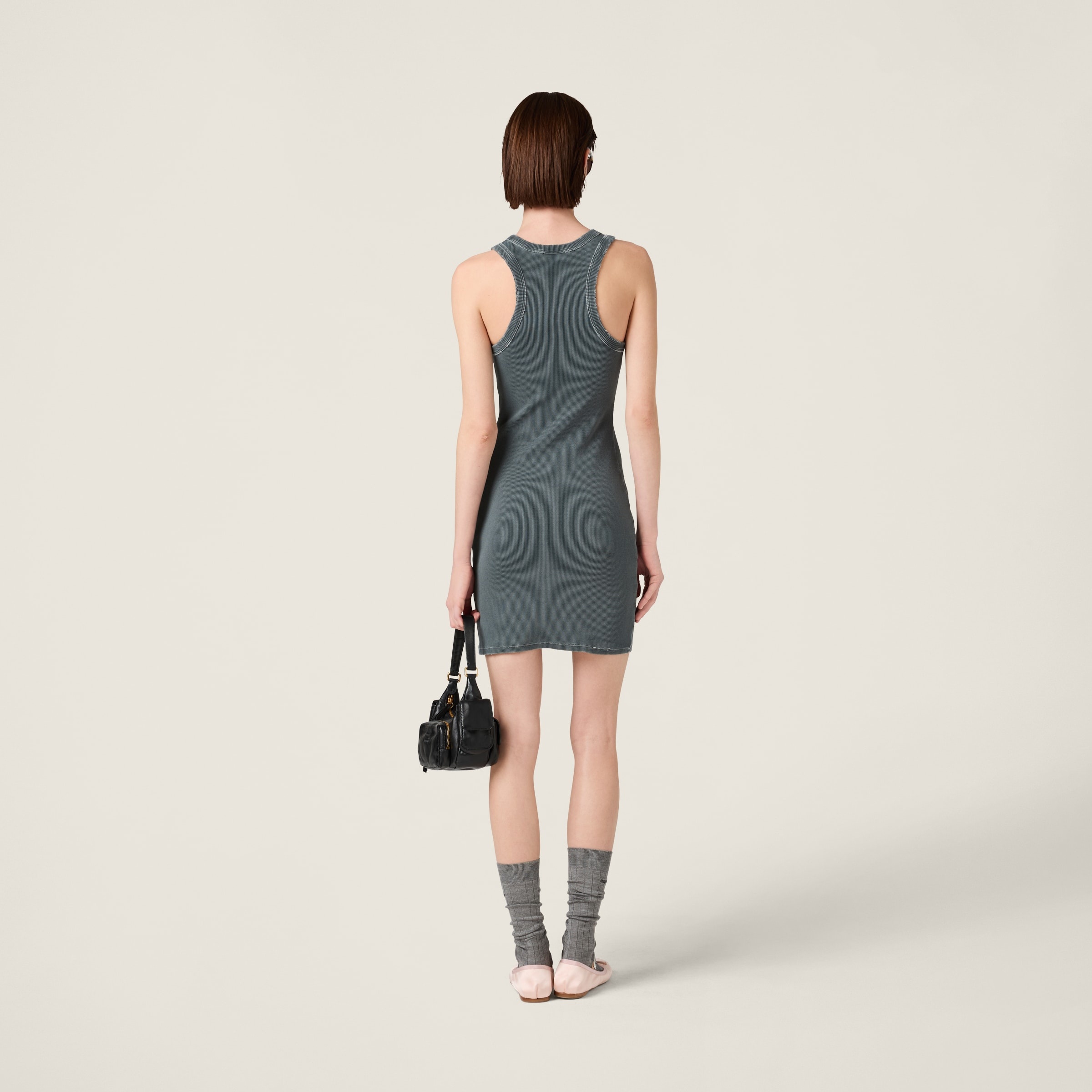 Garment-dyed ribbed knit jersey mini-dress - 3