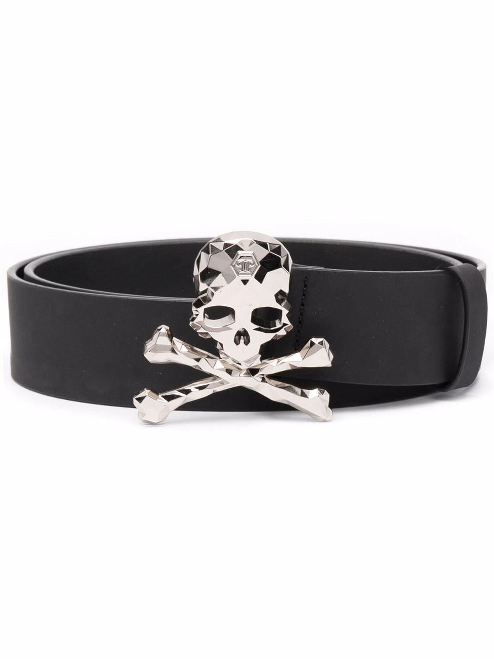 skull-appliqué leather belt - 1