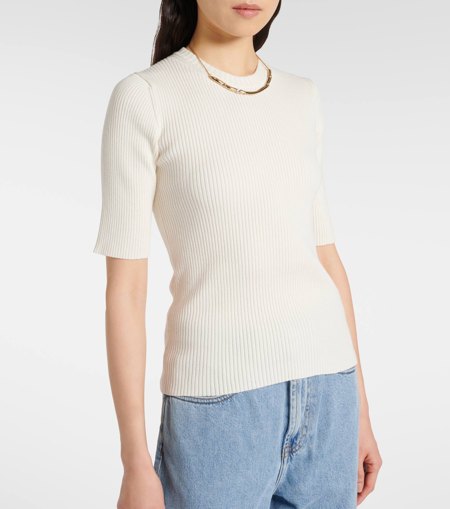 Ribbed-knit cotton-blend top - 6