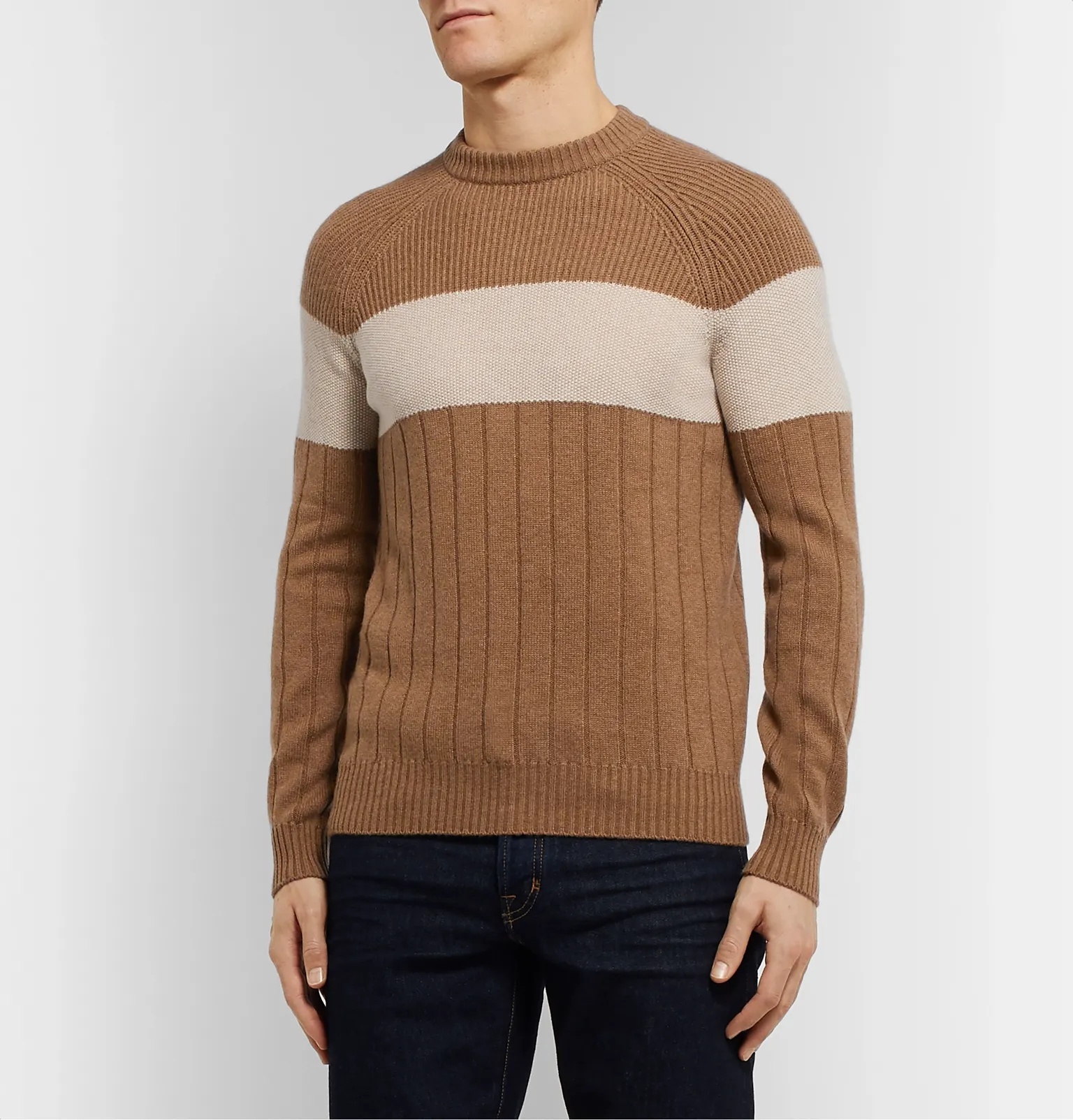 Slim-Fit Striped Ribbed Cashmere Sweater - 4