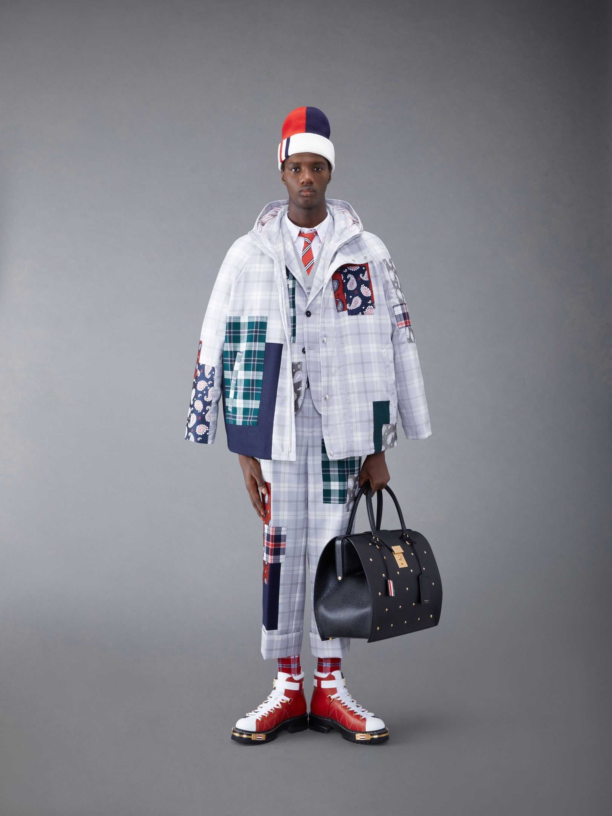 Tartan Twill Patchwork Sideline Football Parka - 3