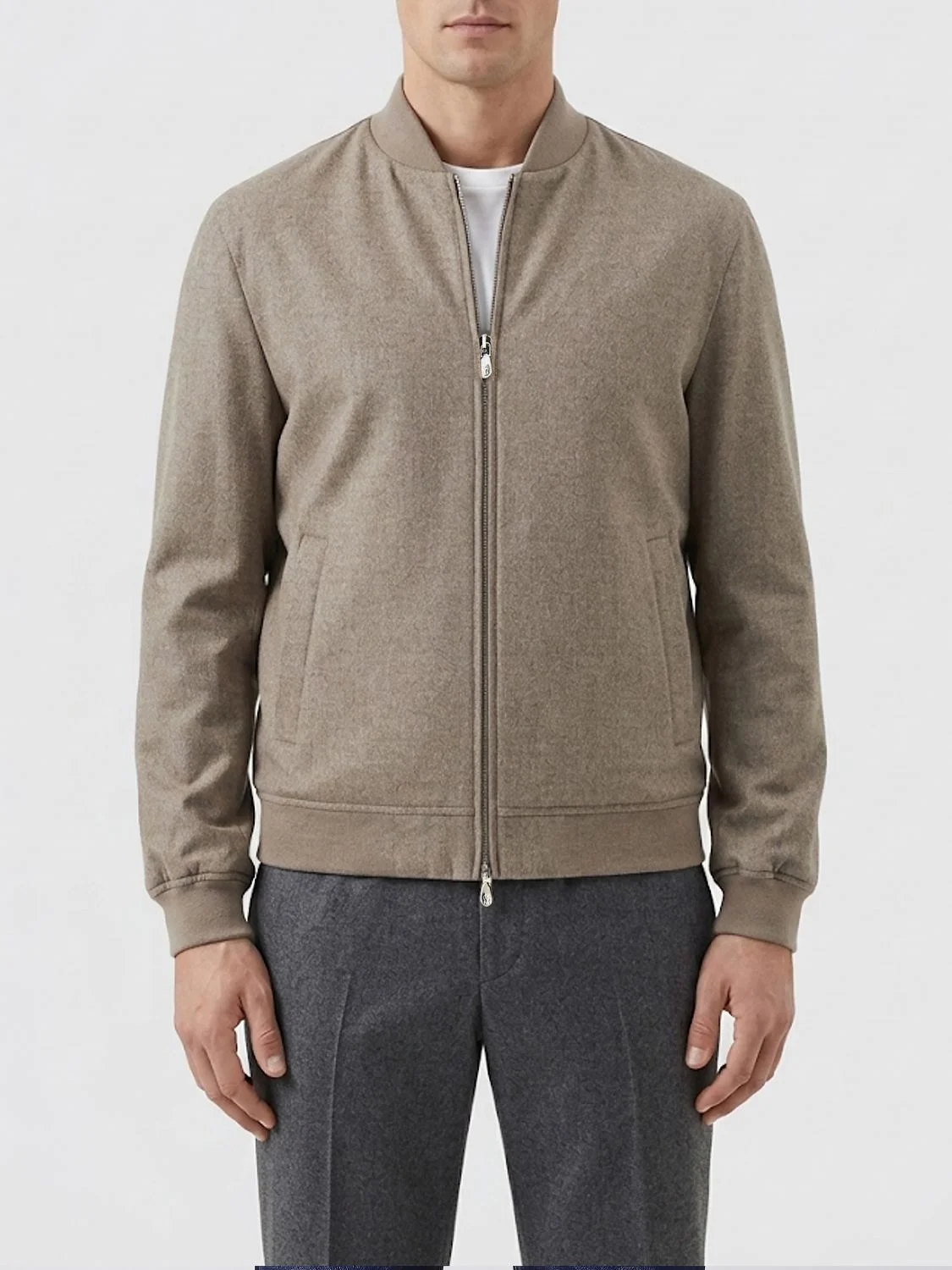 BRUNELLO CUCINELLI Pure Cashmere Bomber Jacket with Ribbed Collar - 1