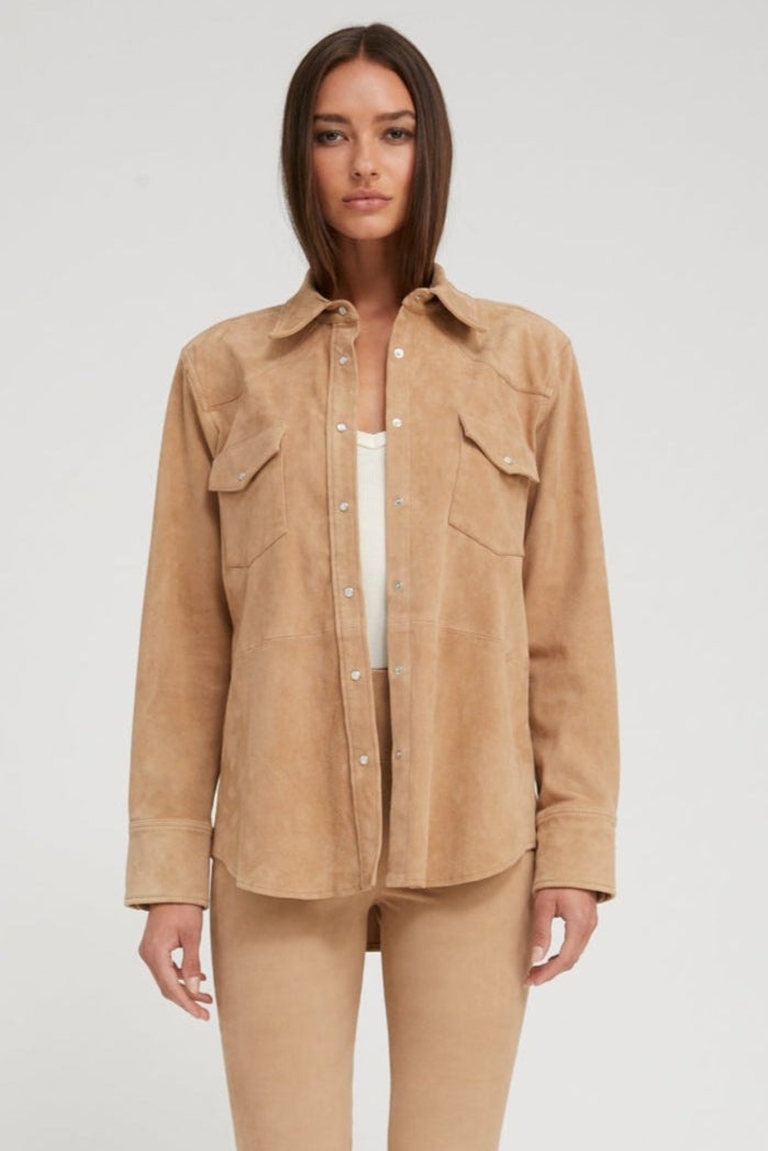 SAND SUEDE WESTERN BUTTON DOWN - 1