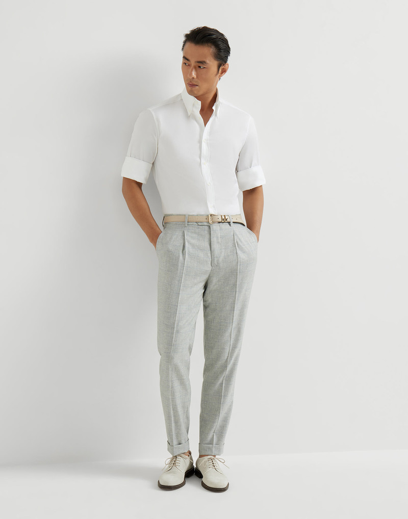 Virgin wool Prince of Wales fresco trousers with pleat 5