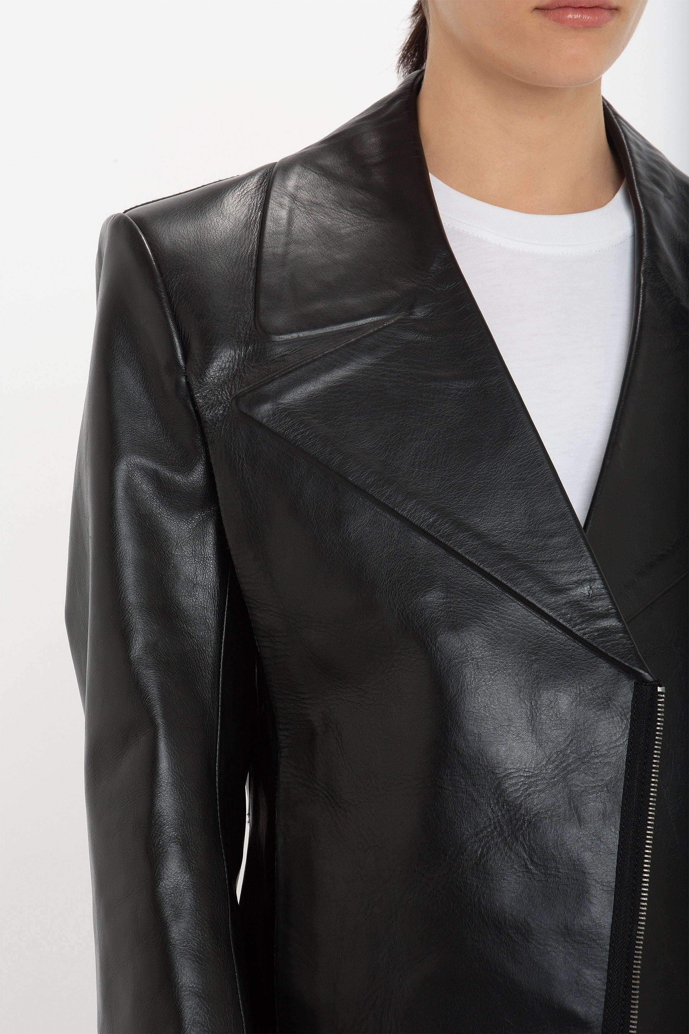 Tailored Leather Biker Jacket In Black - 6
