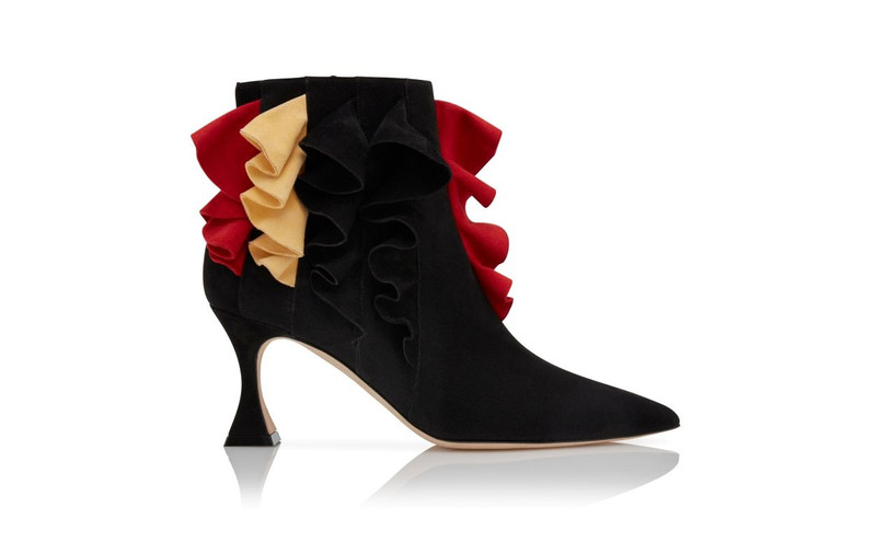 Black Suede Ruffled Detail Ankle Boots - 1