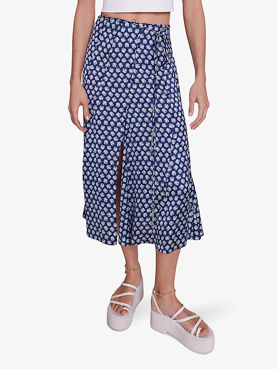 Floral-print split-hem woven midi skirt - 3