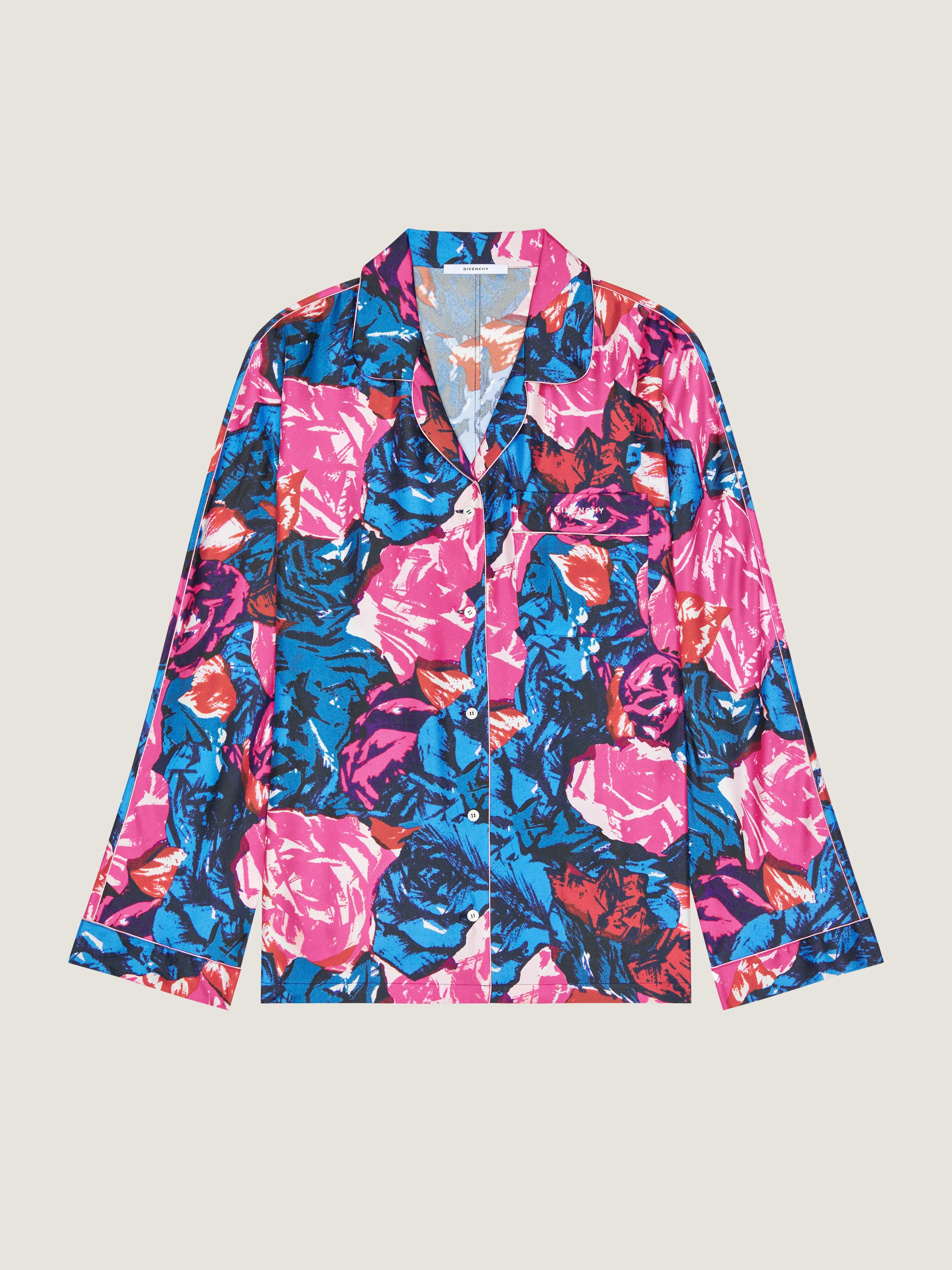 PYJAMA SHIRT IN SILK WITH FLORAL PRINT - 1