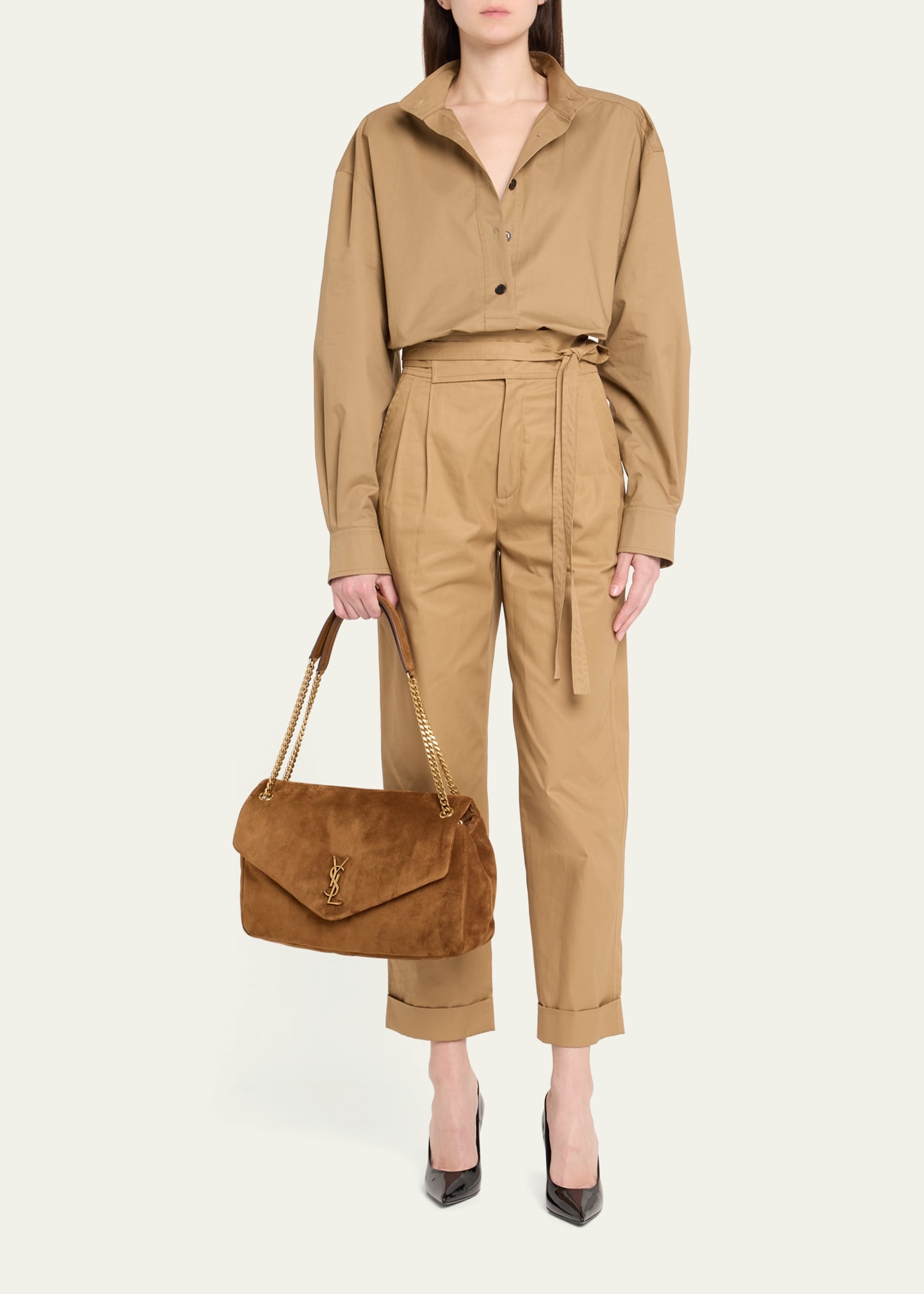 Calypso Large YSL Chain Shoulder Bag in Suede - 6